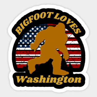 Bigfoot loves America and Washington too Sticker